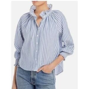 Veronica Beard Size Large Calisto Shirt Blue White‎ Stripe Cotton Seersucker
